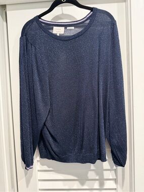 NUMPH Women's Navy Shimmer Long-Sleeve Light Crewneck Sweatshirt- NWT L